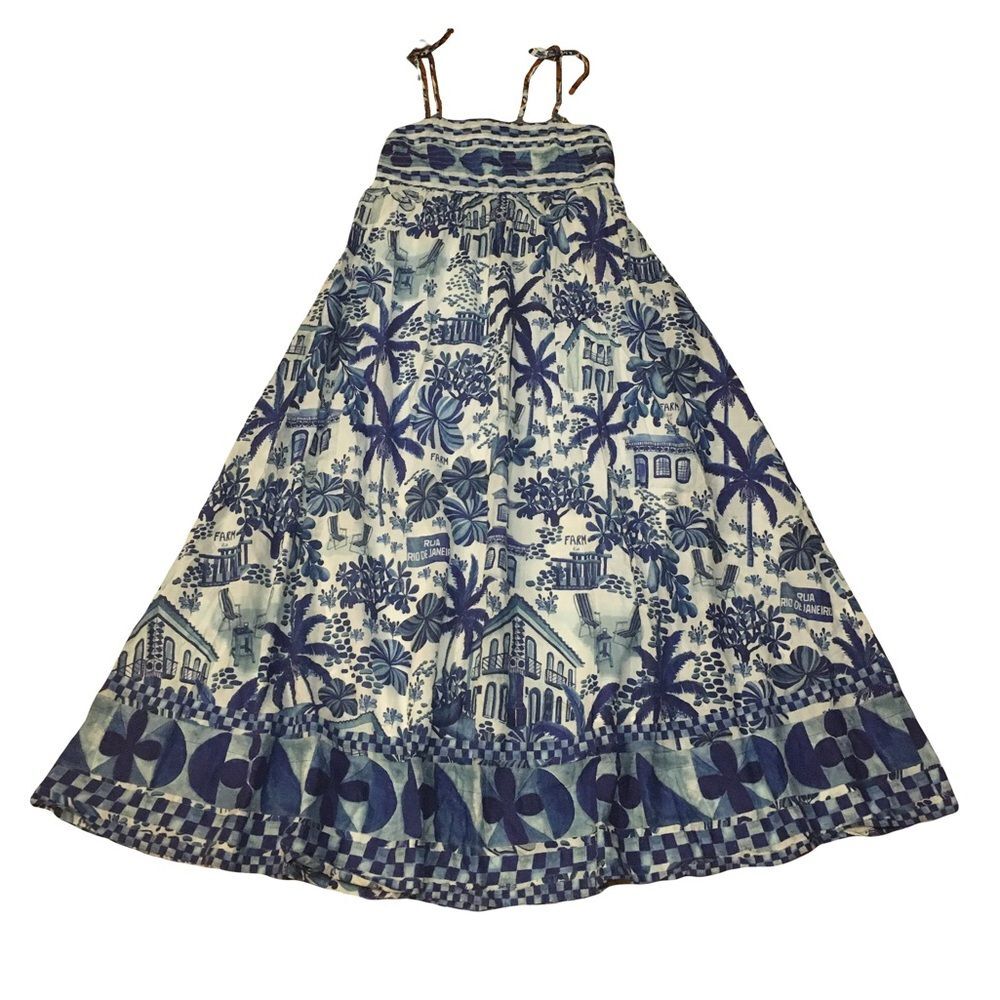 FARM RIO Sweet Rio MEDIUM Maxi Dress open back tie up blue white floral tropical - Picture 9 of 10